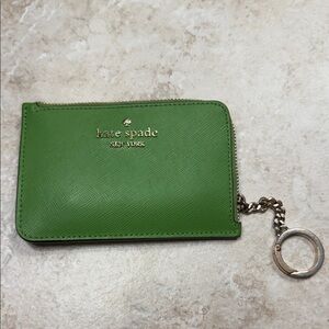 kate spade Green Saffiano Zip Card Case with Keyring